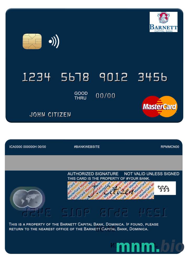 Dominica Barnett Capital Bank przykład karty mastercard w formacie PSD